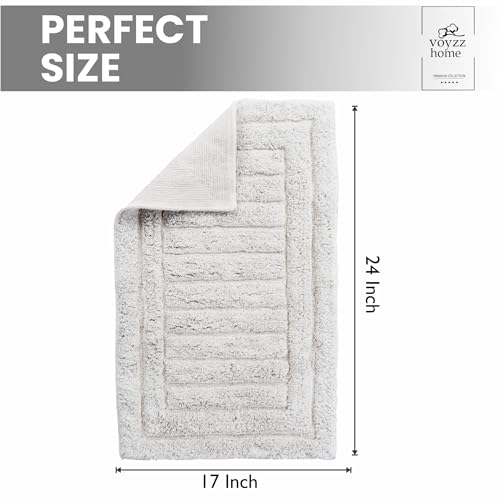 voyzz home Luxurious 100% Cotton Bath Rug Mat - Featuring Ultra-Soft Plushness, Non-Slip Design, Super Water Absorbent and Machine Washable Mats for Bath Floor, Tub and Shower, 17"x24" Striped Grey - color: Grey Striped Single 17x24