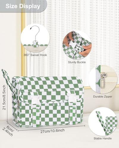 Relavel Travel Hanging Toiletry Bag for Women, Large Capacity Wash Bag with 360 degree Rotation Hanging Hook, Portable Toiletries Makeup Organizer Storage for Daily Use, Trip, Camping - Green Plaid - color: 02 Checkboard Green, size: Large