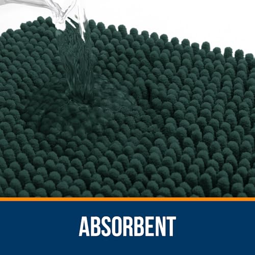 OLANLY Toilet Rugs U-Shaped 20x20, Extra Soft Absorbent Chenille Contour Bathroom Rugs for Toilet, Dry Quickly, Machine Washable, Non-Slip Bath Mat, Blackish Green - color: Blackish Green, size: 20" X 20" Contour Rug