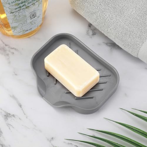 Silicone Sponge Holder with Drain Spout, Soap Dish for Shower Bathroom Kitchen, Easy to Clean, Quick Drying (4.7" x 3.6")