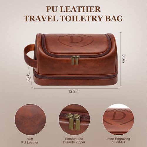 Personalized Gifts Travel Toiletry Bag for Men, Customized Laser- Engraved Mens Birthday Gift PU Leather Waterproof Bathroom Shaving Bag, Unique Anniversary Present for Husband Boyfriend Partner,D - style: D