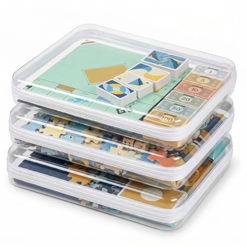 3 Pack Extra Large White Clear Hard Shell Zipper Case, Clear Storage Organizer Bins with Zipper, Water-Resistant Flat Storage Case for Board Games, Documents, Crafts, Toys, Travel - size: XL3