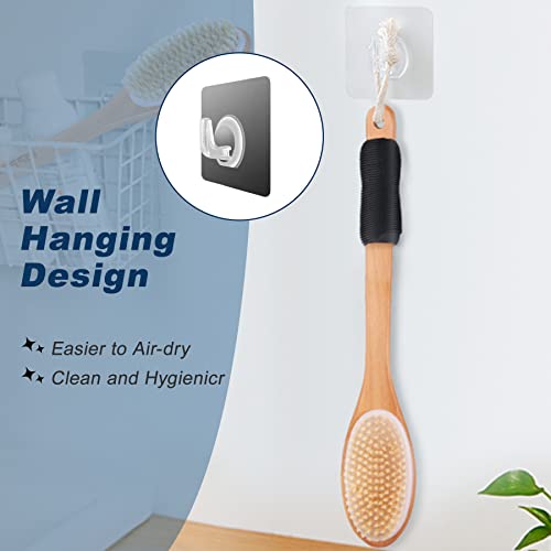 KIPRITII Ergonomically Back Scrubber for Shower,Double-Sided Back Long Handle Wet & Dry Brush for Cellulite and Lymphatic (Black) - color: Black