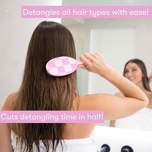 FRAMAR Checkered Hair Brush Detangler – Wet Hair Brushes For Women, Womens Hair Brush, Hair Accessories, Hairbrush For Women, Cepillos Para Cabello, Reduces Breakage – Detangle Brush - Pink - color: Pink Checkered
