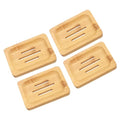 uxcell Wooden Soap Dish, Natural Bamboo Soap Tray Self Draining Soap Holder Saver for Bathroom, Bathtub, Kitchen Sink, 4Pcs