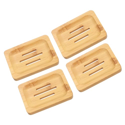 uxcell Wooden Soap Dish, Natural Bamboo Soap Tray Self Draining Soap Holder Saver for Bathroom, Bathtub, Kitchen Sink, 4Pcs