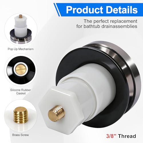 1 Pack 1068204 Bathtub Drain Stopper Replacement and Cover Compatible with Kohler Bathtub K-7272 K-7271 K-7259 K-7265, Bathroom Pop Up Tub Drain Stopper with 3/8'' Thread Studs (Brushed Nickel Cover) - color: Brushed Nickel Cover