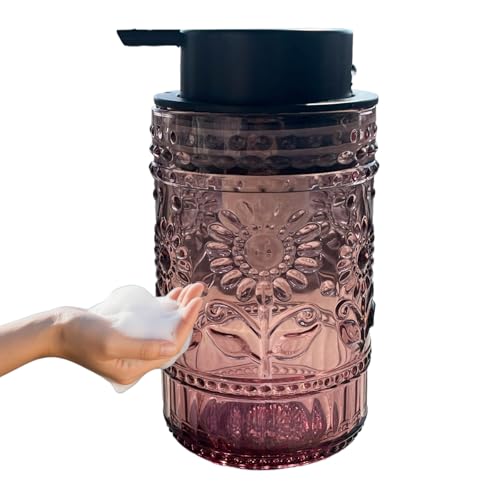 Foaming Hand Soap Dispenser,Vintage Glass Soap and Lotion Dispenser for Bathroom,Kitchen Dish Soap Dispenser with Silver Foam Pump,Cute Farmhouse Antique Decor (Pink+Foam Pump) - color: Pink+foam Pump