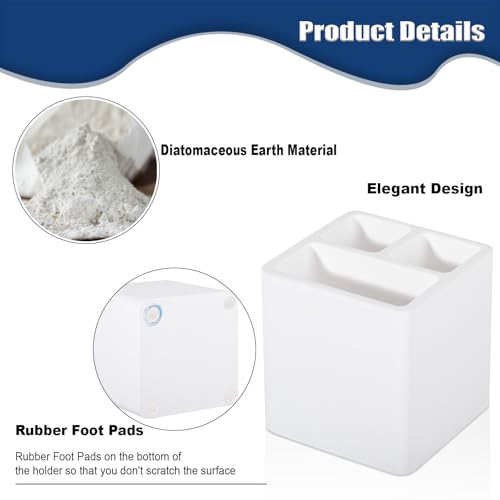 Diatomite Toothbrush Holders Tooth Brush Organizer - White | Water-Absorbent Material, 3 Slots for Electric Toothbrush and Toothpaste, for Bathroom Countertop, Shower, Vanity - color: White