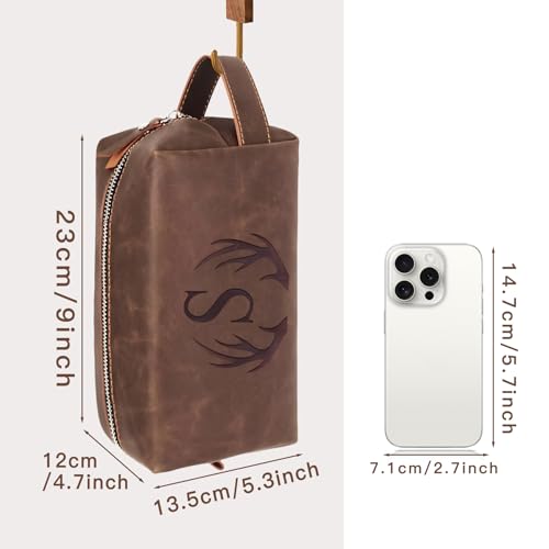 Personalized Toiletry Bag for Men Engraved Initial Cool Gifts for Dad Husband Boyfriend Grandpa Son PU Leather Waterproof Shaving Bag for Toiletries Accessories Travel Essentials (A) - color: Dark Brown, style: A