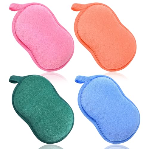 4 Pcs Baby Bath Sponge, Plant Fiber Kids Bath Sponges, Soft Absorbent Exfoliating Kids Loofah with Hanging Hole, Double-Sided Absorbent Reuseable Gourd Baby Sponge for Bathing Fit All Skin