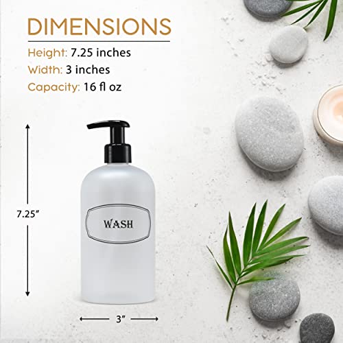 16 oz Plastic Shampoo Conditioner Wash Dispensers (Frosted) | pump bottles, lotion pumps, high-viscosity, clear matte finish, shower containers - color: Clear/White/Black