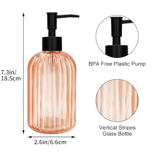 Pack of 2 Glass Soap Dispenser with Black Pump, 400 ml Refillable Pump Dispenser for Kitchen, Bathroom, Laundry Room, Liquid Glass Bottle for Washing Up Liquid, Shampoo, Conditioner (Orange) - color: Orange