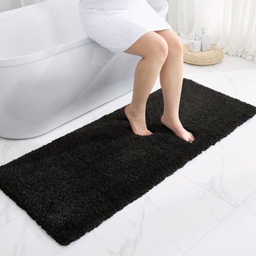 Disolla Black Bathrom Runner Rug 24x59 - Large Soft Plush Bath Mat, Thick Long Non-Slip Shaggy Floor Mat, Ultra-Absorbent for Master Bathroom Bedroom - color: Black, size: 2' x 4'11" (24''x59'' Bathroom Rug)