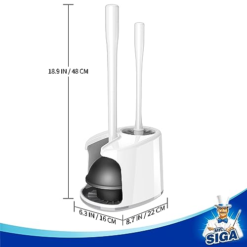 MR.SIGA Toilet Plunger and Bowl Brush with Holder, Heavy Duty Toilet Brush and Plunger Set for Bathroom Cleaning, White, 1 Set - color: White