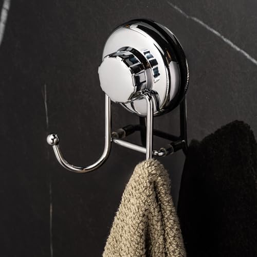 HASKO accessories - Powerful Vacuum Suction Cup Hooks - Organizer for Towel, Bathrobe and Loofah - Strong Stainless Steel Towel Hooks for Bathroom & Kitchen, Towel Hanger Storage (2 Pack) - color: Chrome