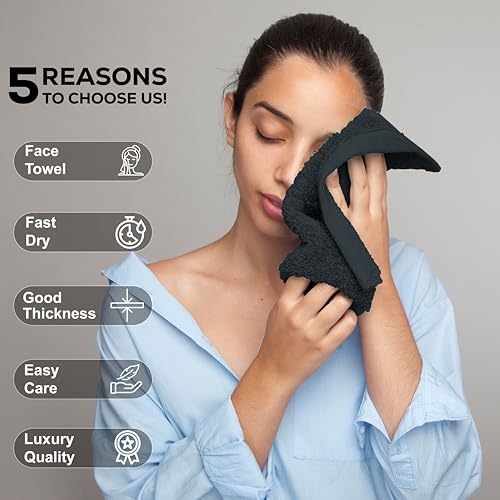 GOLD TEXTILES Luxury Wash Cloths Set of 12, Grey (13x13 Inches) 100% Ring Spun Cotton, Premium Feel with High Absorbancy Ideal Washcloths for Bathroom,Salon, Spa and Gym - color: Grey, size: 12 Pack 13x13