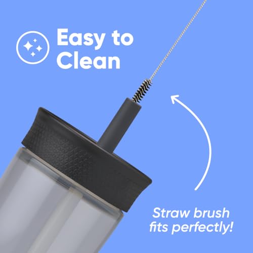 Owala Kids BPA-Free Plastic Tumbler with Spill Resistant Flexible Straw, Easy to Clean, Kids Water Bottle, Great for Travel, Dishwasher Safe, 15 Oz, Skate Park - color: Black and Gray (Skate Park), size: 15 Ounces