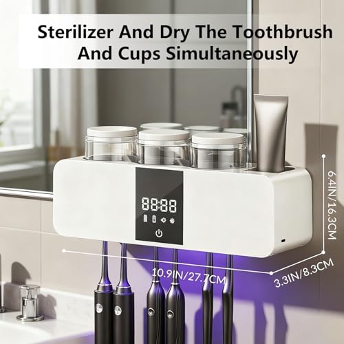 Toothbrush Cleaner Holder, Wall Mounted Tooth Brushing Holder with 3 Cups,No-Drill Installation for Family Home Bathroom Organizer - color: White