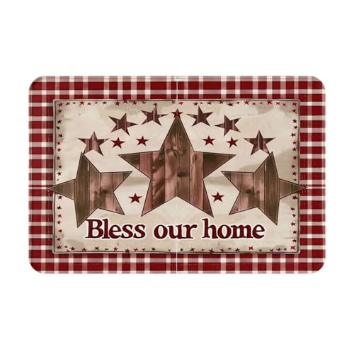 Bath Mat Country Star Burgundy Red Plaid Berry Retro Wood Quick Dry Bathroom Rugs Non Slip Absorbent Shower Flannel Rug Floor Mat for Bathroom,Bathtub,Sink,Bedroom,16"X24" - color: Cay18