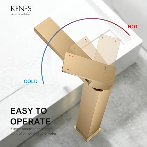 KENES Champagne Bronze Vessel Sink Faucet, Single Handle Tall Bathroom Faucet Single Hole, Bathroom Vanity Faucet with Pop Up Drain and Supply Lines, LJ-9031A-CB - color: Champagne Bronze, size: Tall