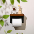 Black and Wood Toilet Paper Holder with Shelf, Natural Wood Wall Mounted Toilet Paper Holder, Rustic Dark Toilet Paper Holder - color: Wood Brown&black, size: Single