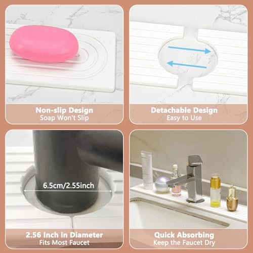 Faucet Mat for Kitchen Sink, Quick Dry Diatomite Kitchen Sink Mat Sink Splash Guard Stone Drying Mat for Kitchen Counter Kitchen Drying Mat Stone Tray Kitchen Sink Accessories(White, 23.6'')