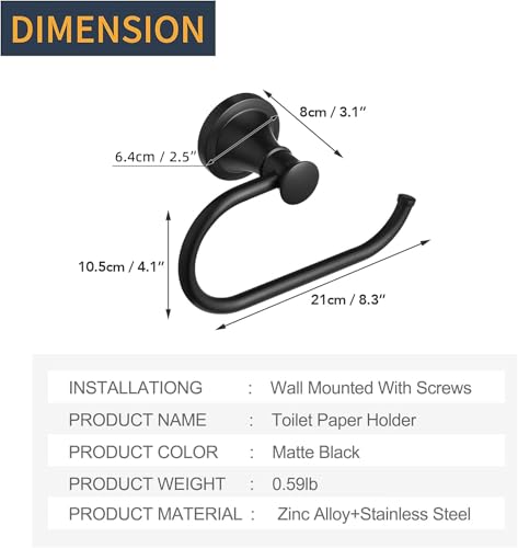 BESy Matte Black Toilet Tissue Paper Holder Matte Black Bathroom Accessories Toilet roll Paper Hanger, Wall Mounted, Rustproof - color: Matte Black