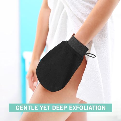 FoldTier 20 Pcs Exfoliating Glove Bulk Summer Exfoliator Mitt Body Scrubber 150d Viscose Fiber Skin Korean Scrub Mitt for Spa Massage Dead Skin Remover for Men and Women(20 Pcs,Black) - color: Black