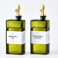 Olive Oil Dispenser Bottle for Kitchen, 16.9oz /500ml Cooking Vinegar Dispenser Bottle Set, Glass Sauce Container, Labels, Brush, Funnel, Stoppers, Green for Oil, Wine - color: Golden