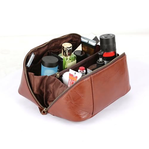 KomalC Luxury Leather Men’s Toiletry Travel Bag – Handmade Shaving Kit with Waterproof Interior, Spacious Storage & Carry Handle – leather travel Kit Bag for Men & Women (Wine) - color: Wine