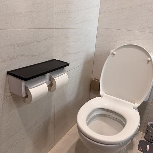 Black Toilet Paper Holder with Storage Shelf, Matte Black Toilet Paper Holder with Storage, Black Double Toilet Paper Holder with Shelf for Bathroom - color: Abs Black&white, size: Full