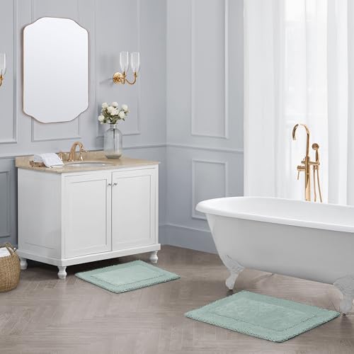 Laura Ashley Ruffle Border 100% Cotton Bath Rug Set, Aqua, 17" x 24"/ 20" x 32" - color: Aqua, size: 1'5" x 2'8" (Rectangular)