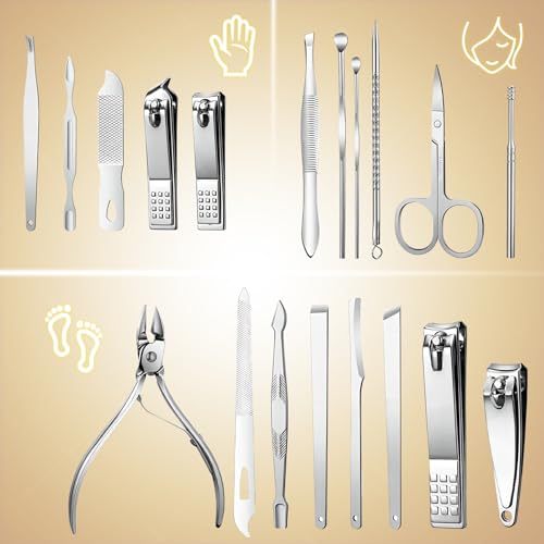 Manicure Set - 19 in 1 Professional Nail Clippers Pedicure Kit, Manicure Tool Kit, Stainless Steel Facial Grooming Set Kit, Gift Idea for Women, Men, Girls, Teens, Beige - color: Beige