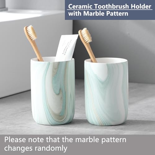 Green Marble Toothbrush Holders - Ceramic Toothbrush Holders for Bathrooms, Toothbrush Toothpaste Holders, Marble Bathroom Tumbler Cups Reusable Toothbrush Mouthwash Cup, Bathroom Counter Organizer - color: Green Marble, size: 2pcs