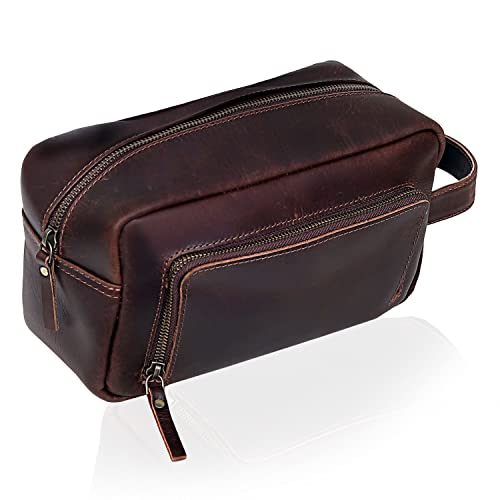 Men's Toiletry Bag Leather Travel Toiletry Bag Dopp Kit for Men Shaving Bag for Travel Accessories 101 YEAR QUALITY REPLACEMENT WARRENTY - color: Dark Chocolate Brown