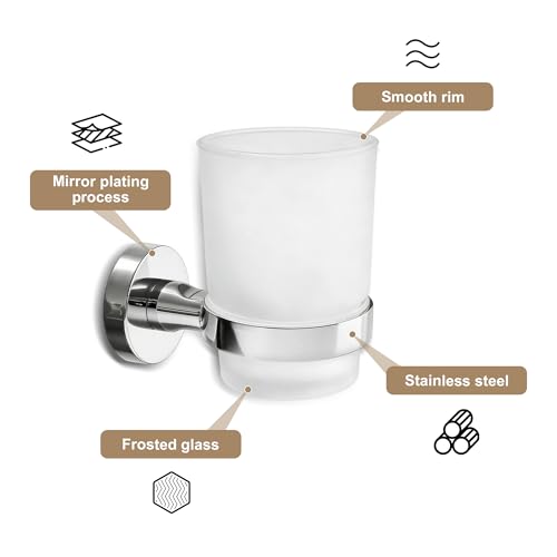 Toothbrush Holder, Wall Mounted Mouthwash Tumbler Holder with Frosted Glass Tumbler for Bathroom&Kitchen,Silver - color: Silver
