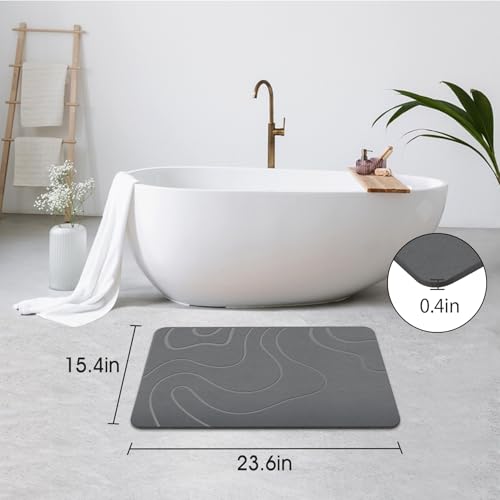 ZIKIBL Stone Bath Mat Diatomaceous Earth Shower Mat Non-Slip Super Absorbent Diatomite Stone Mats for Bathroom Floor Quick-Drying Easy to Clean (24''*16'' Grey) - color: Grey