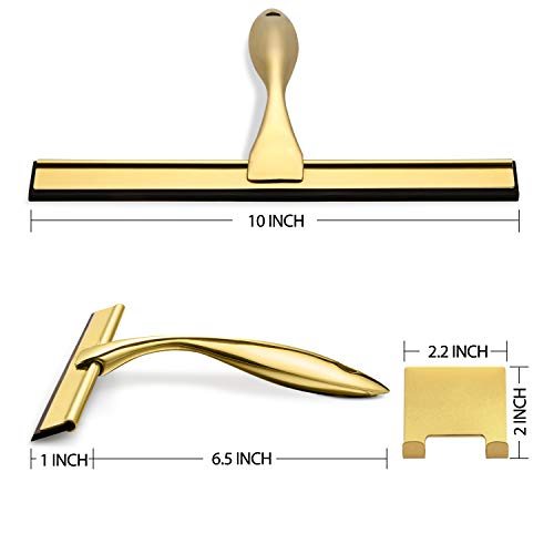 HIWARE All-Purpose Shower Squeegee for Shower Doors, Bathroom, Window and Car Glass - Brass, Stainless Steel, 10 Inches - color: Brass, size: 10-Inch
