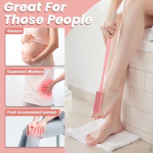 Pack of 3 Silicone Toe Cleaning Brush,Soft Brush Foot Scrubber Long Handle Bathroom Shower Bath Brush Wet and Dry Use for Seniors,Elderly, Men and Women (Pink) - color: Pink