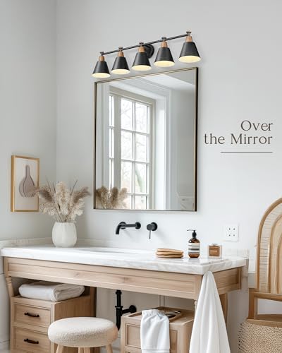 FEMILA 37.4" Black Vanity Light, Black Bathroom Light Fixture, Bathroom Lighting Fixtures Over Mirror with Matte Black Finish, 4FG59B-5W BK - color: Matte Black, size: 37"