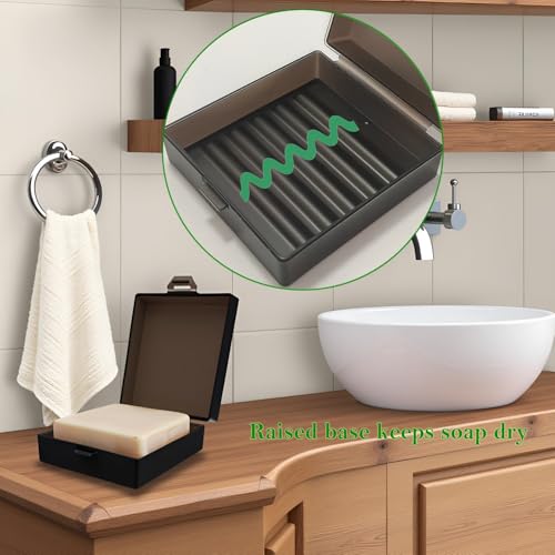 Square Soap Dishes Holder for Shower Travel Soap Container with Lid Lightweight Waterproof Soap Box for Dr. Squatch Men's Soap Bar for Traveling Toiletry Gym Bathroom (Transparent black) - color: Transparent black