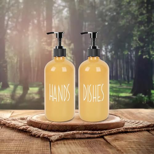 Glass Soap Dispenser with Plastic Pump for Kitchen - 16 OZ Glass Hand Soap Dispenser Set - Kitchen Bathroom Decor and Accessories (Yellow) - color: Yellow
