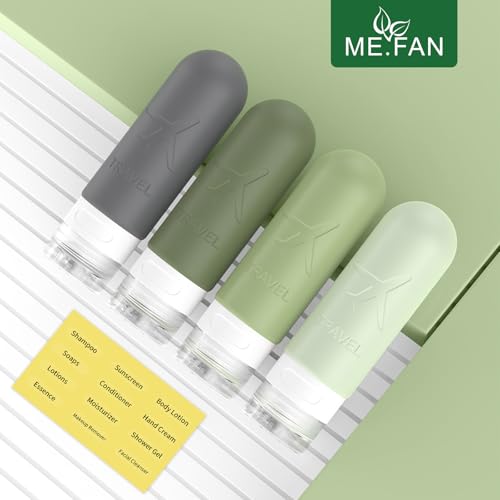 ME.FAN Travel Bottles for Toiletries,3oz Silicone Travel Size Containers, TSA Approved Squeezable Portable Split Bottle, Travel Accessories for Conditioner Shampoo Lotion - 4 Pack Desert Sage - color: Desert Sage