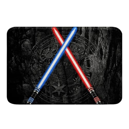 Castle Fairy Light Up Sword Bathroom Rug,3D Neon Blue Red Non Slip Bath Mat,Geometric Sun Moon Round Soft Floor Mat Kids Boys Teens Fashion Modern Black Bath Indoor Doormat Decor,16"x24" - color: Lightsaber 3, size: 16" x 24"