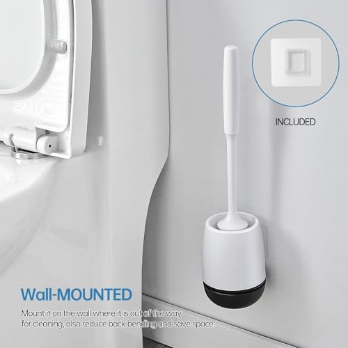 Toilet Brush, Toilet Bowl Brush and Holder Set for Bathroom, Toilet Cleaning Scrubber Brush for Bathroom for Deep Cleaning with Stiff Plastic Bristle, Ventilated Holder, Wall Mount Hook (White Head) - color: White Head