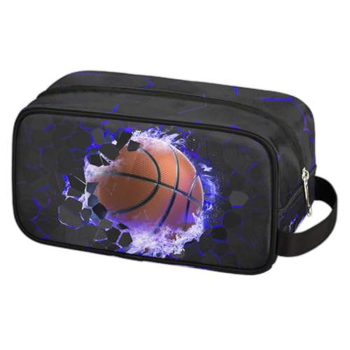 Travel Toiletry Bag for Boys Kids - Blue Basketball Waterproof Hanging Cosmetic Hygiene Bags Lightweight Large Shave Kit for Toiletries Accessories Bathroom Stuff, Gifts for Men - color: Blue Basketball