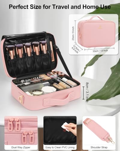 Relavel Travel Makeup Train Case Makeup Cosmetic Case Organizer Portable Artist Storage Bag with Adjustable Dividers for Cosmetics Makeup Brushes Toiletry Jewelry Digital Accessories - color: Pink, size: Medium