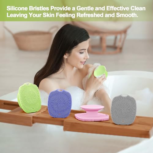 Shower Bath Brush, Large Size of Soft Bristles for Men & Women After Gym, Exfoliating and Deep Clean, Back Suction Cup Easy to Store and Dry (Green)