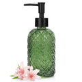1 Pack 13.5oz Glass Soap Dispenser with Plastic Pump, Diamond Design Refillable Hand Soap Dispenser for Hand Wash, Bathroom and Kitchen (Army Green) - color: Army Green